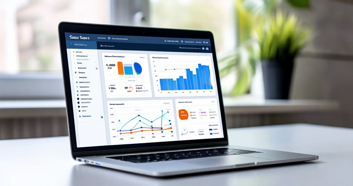 B2B SaaS landing page on laptop with signup form visible